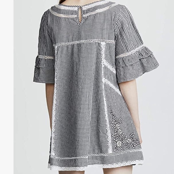 Free People dress Sunny Day Shirt mini crochet lace gingham embroidery - Picture 6 of 11